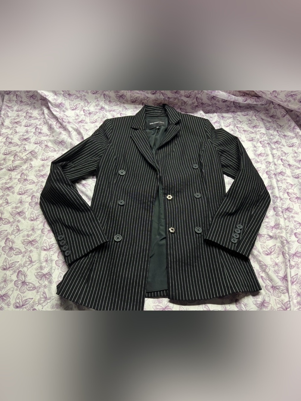 ⚛️Who What Wear Black Pinstripe Double-Breasted Blazer